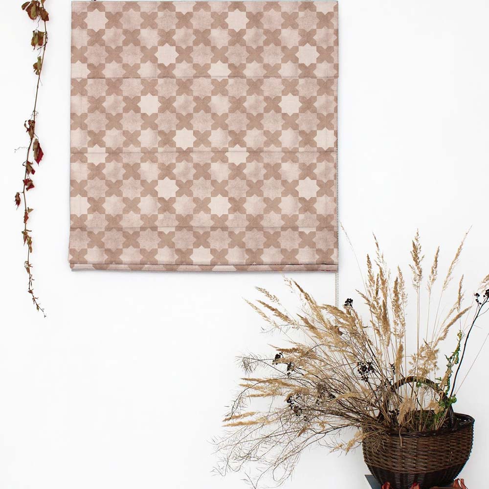 Trellis Charm Indie Tan Beige Satin Roman Blind (DS457A)