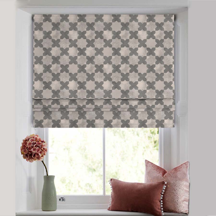 Trellis Charm Indie Chalk Grey Satin Roman Blind (DS457C)