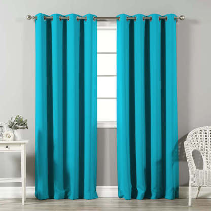 Jacquard Room Darkening Curtains in Lake Blue Set Of 2 - (P45)