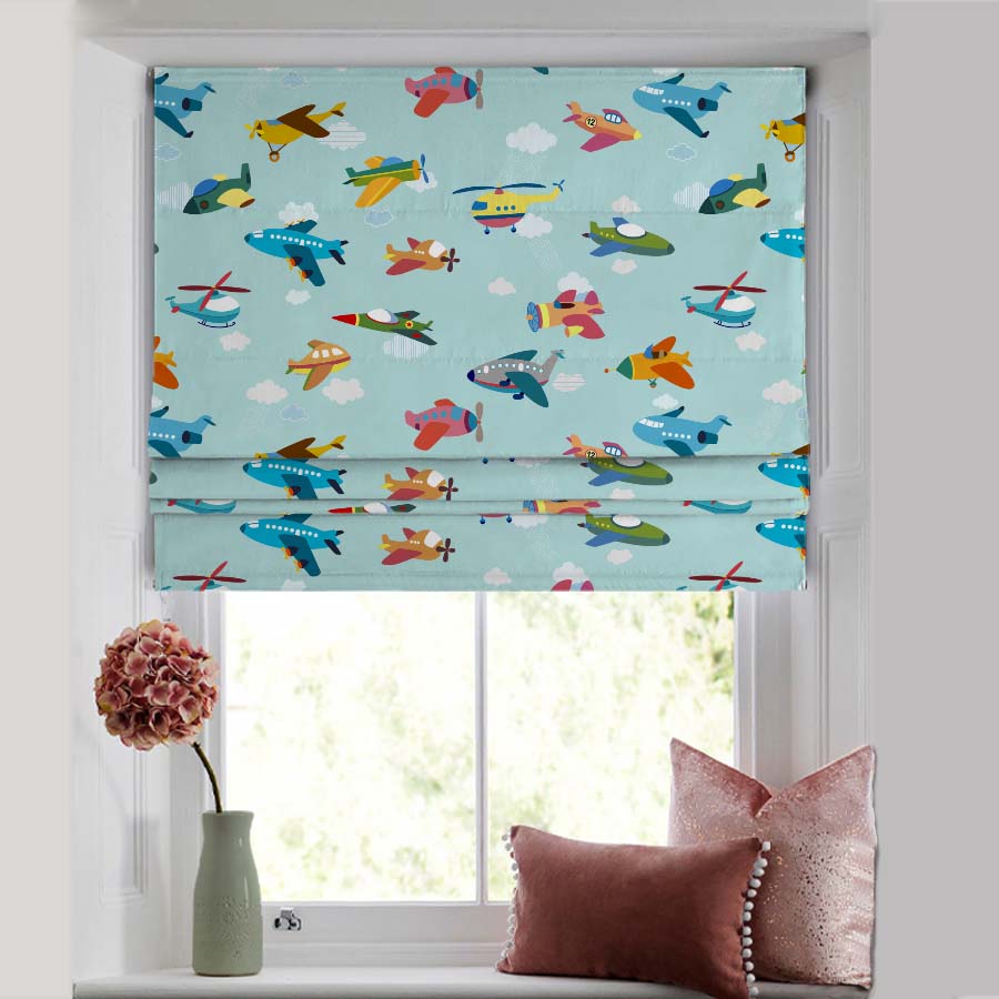 Fly High Kids Sky Blue Satin Roman Blind (DS461A)