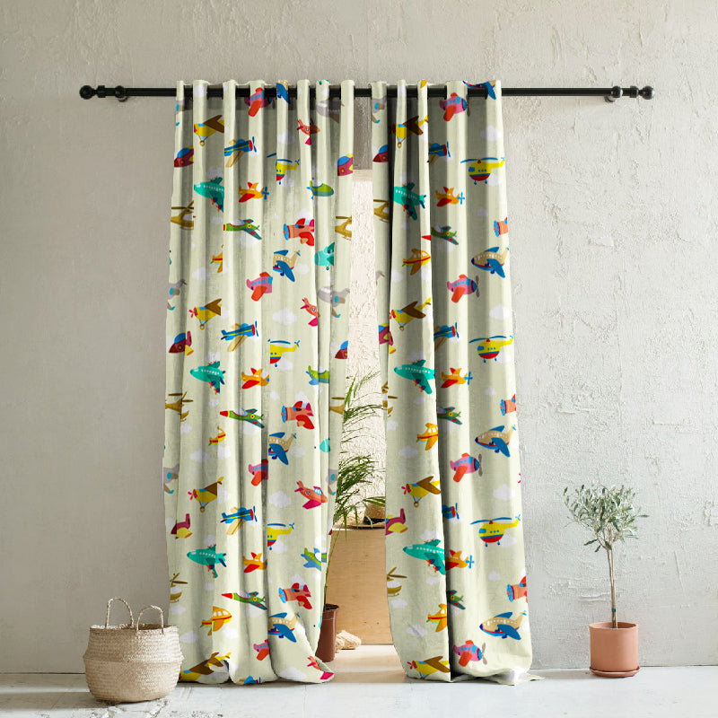Fly High Kids Champagne Beige Heavy Satin Blackout curtains Set Of 2 - (DS461B)
