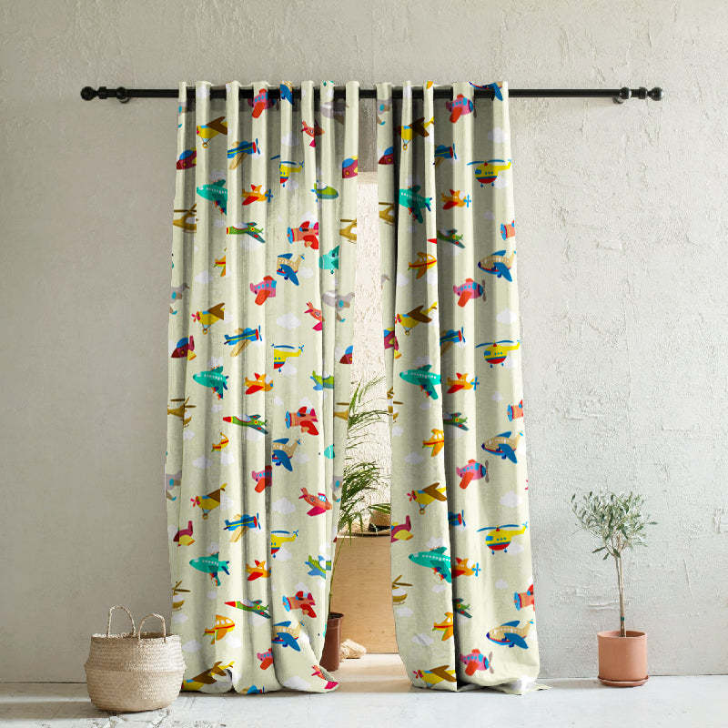 Fly High Kids Champagne Beige Heavy Satin Blackout curtains Set Of 2 - (DS461B)