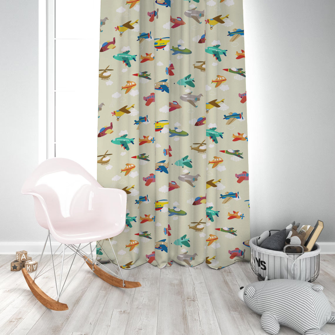 Fly High Kids Champagne Beige Heavy Satin Blackout curtains Set Of 2 - (DS461B)