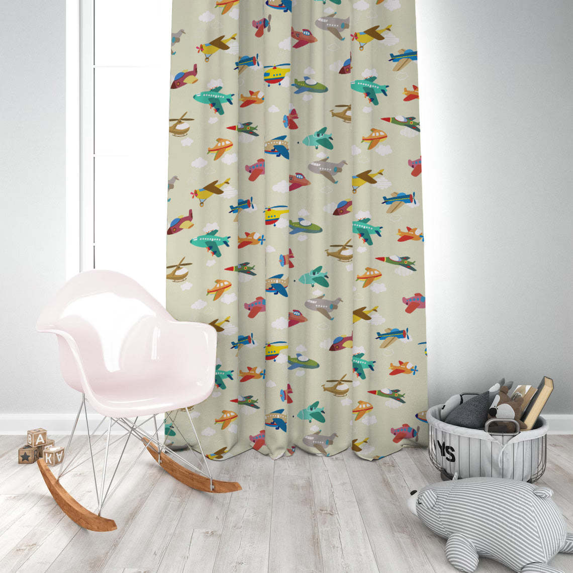 Fly High Kids Champagne Beige Heavy Satin Blackout curtains Set Of 2 - (DS461B)