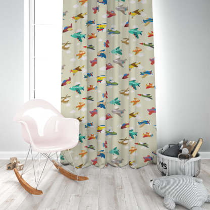 Fly High Kids Champagne Beige Heavy Satin Blackout curtains Set Of 2 - (DS461B)