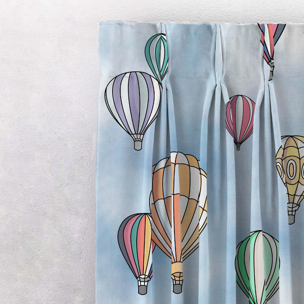 Hot Air Ballons Kids Sky Blue Heavy Satin Blackout Curtains Set Of 2 - (DS462A)