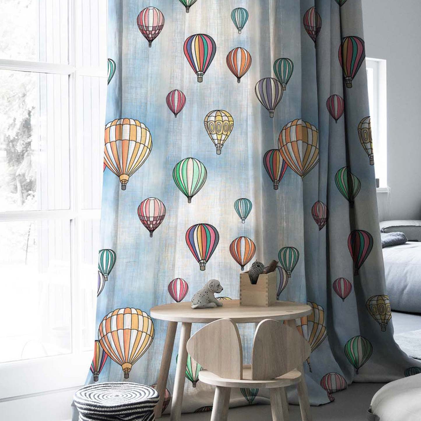 Hot Air Ballons Kids Sky Blue Heavy Satin Blackout Curtains Set Of 2 - (DS462A)
