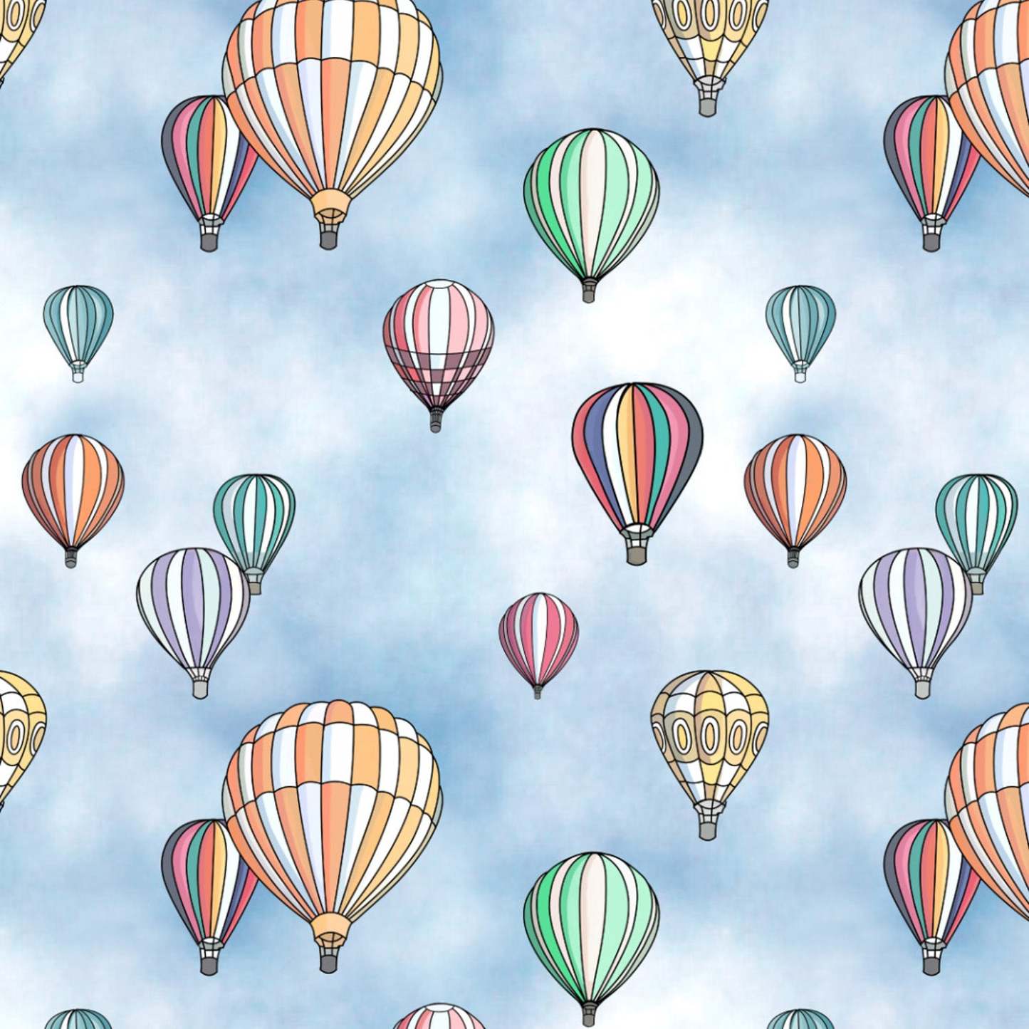 Hot Air Ballons Kids Sky Blue Heavy Satin Blackout Curtains Set Of 2 - (DS462A)