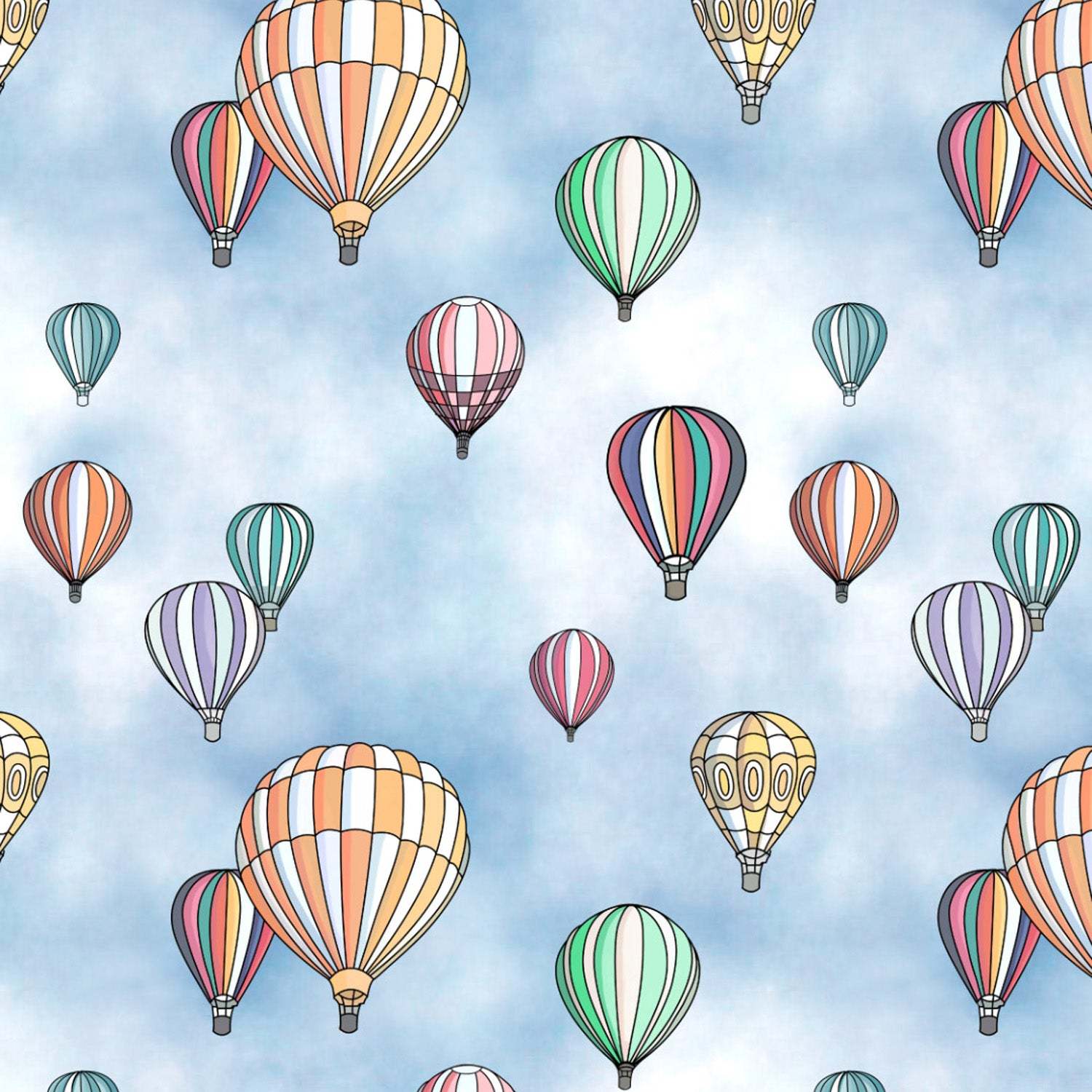 Hot Air Ballons Kids Sky Blue Heavy Satin Blackout Curtains Set Of 2 - (DS462A)