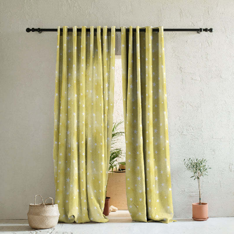 Starry Dreams Kids Lemon Yellow Heavy Satin Blackout curtains Set Of 2 - (DS463B)
