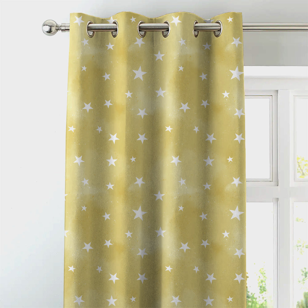 Starry Dreams Kids Lemon Yellow Heavy Satin Blackout curtains Set Of 2 - (DS463B)