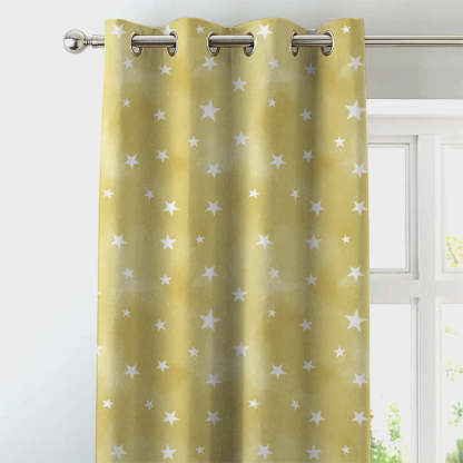 Starry Dreams Kids Lemon Yellow Heavy Satin Blackout curtains Set Of 2 - (DS463B)