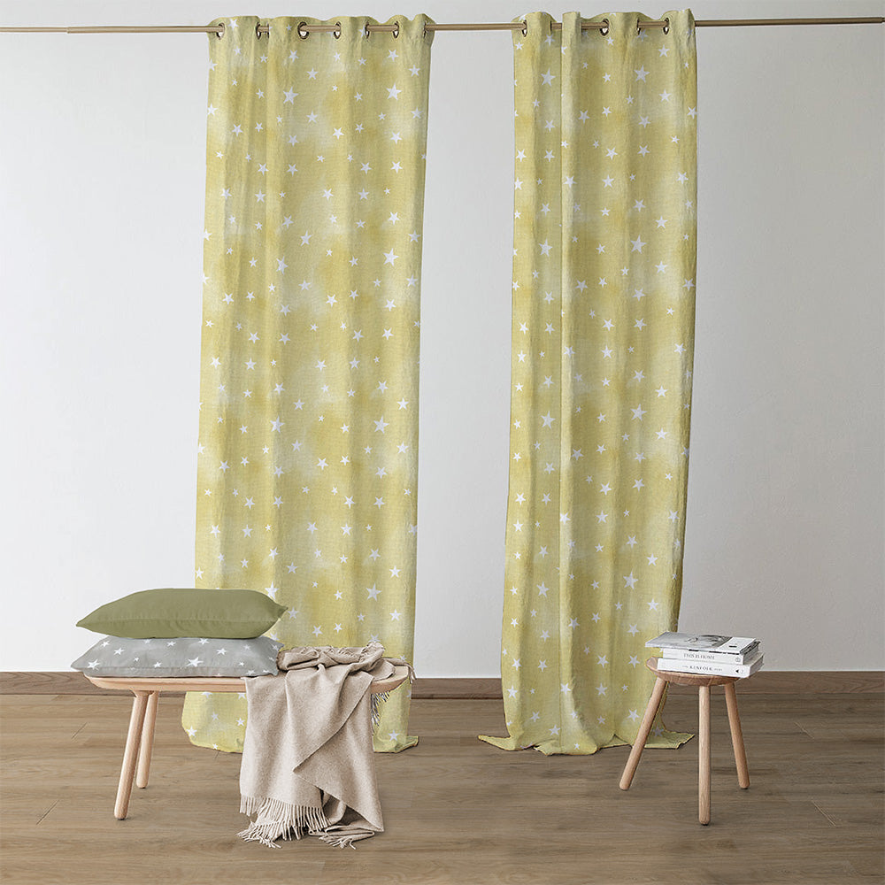 Starry Dreams Kids Lemon Yellow Heavy Satin Blackout curtains Set Of 2 - (DS463B)