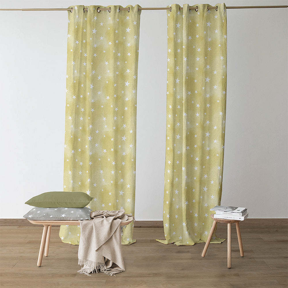 Starry Dreams Kids Lemon Yellow Heavy Satin Blackout curtains Set Of 2 - (DS463B)