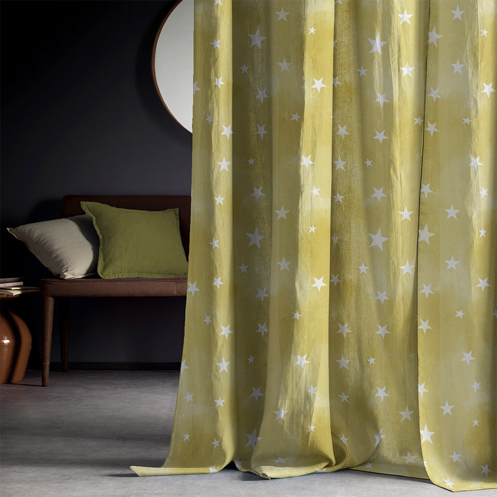 Starry Dreams Kids Lemon Yellow Heavy Satin Blackout curtains Set Of 2 - (DS463B)
