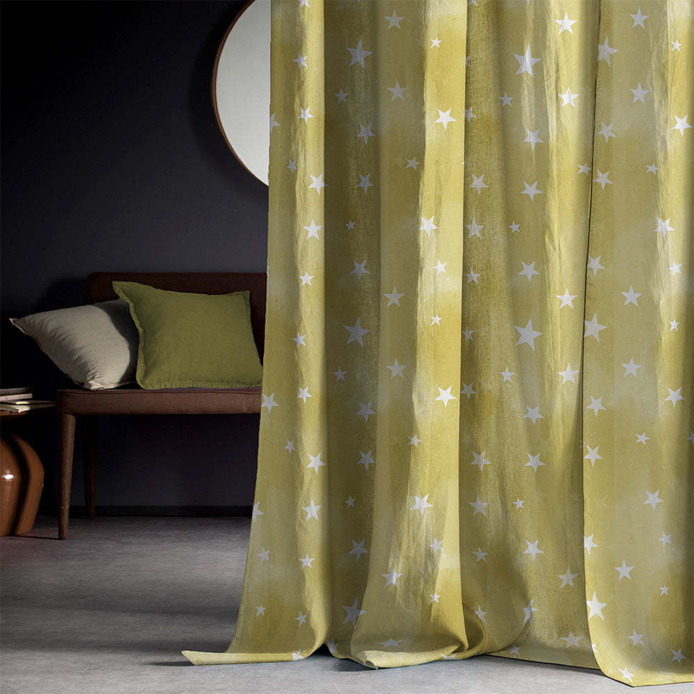 Starry Dreams Kids Lemon Yellow Heavy Satin Blackout curtains Set Of 2 - (DS463B)