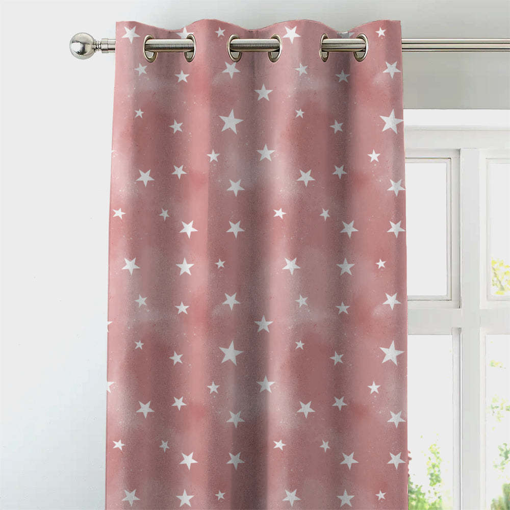 Starry Dreams Kids Peach Pink Heavy Satin Room Darkening Curtains Set Of 2 - (DS463C)