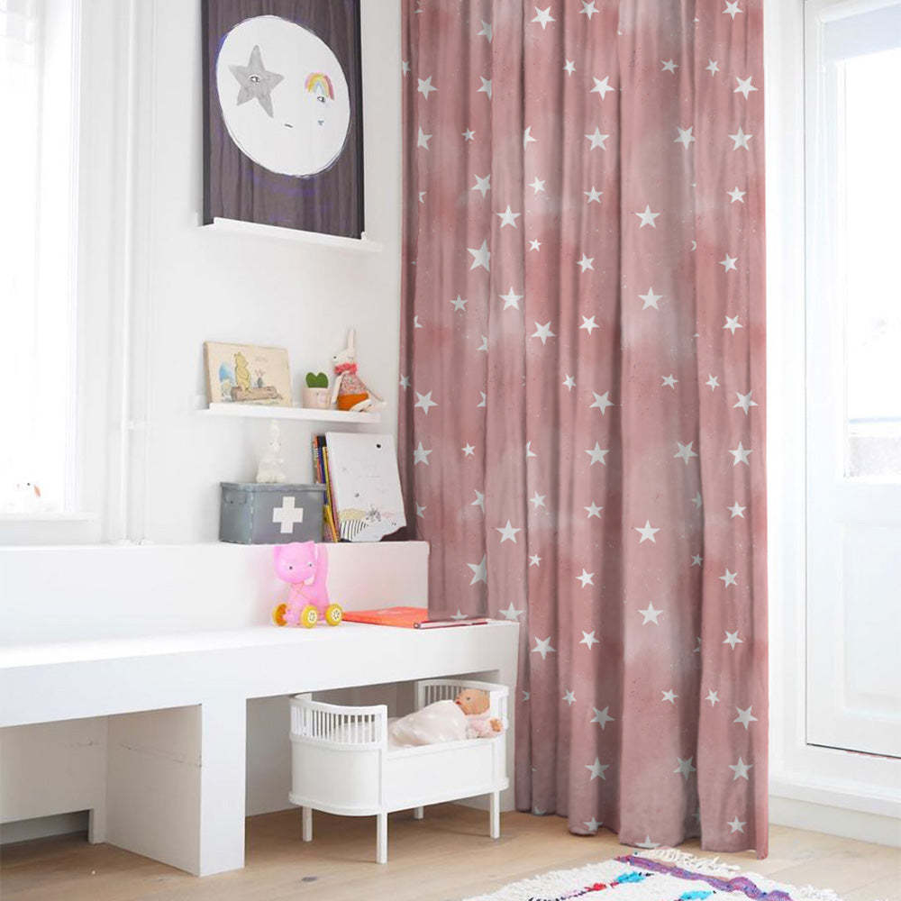 Starry Dreams Kids Peach Pink Heavy Satin Room Darkening Curtains Set Of 2 - (DS463C)