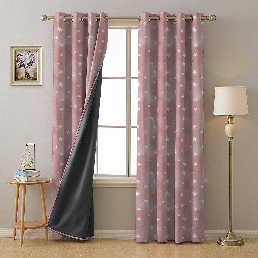 Starry Dreams Kids Peach Pink Heavy Satin Room Darkening Curtains Set Of 2 - (DS463C)