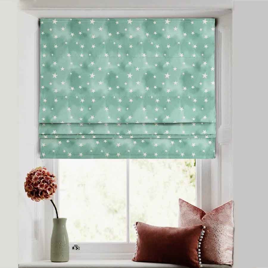 Starry Dreams Kids Mint Green Satin Roman Blind (DS463D)