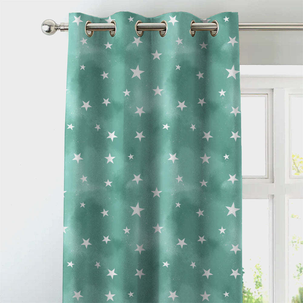 Starry Dreams Kids Mint Green Heavy Satin Room Darkening Curtains Set Of 2 - (DS463D)