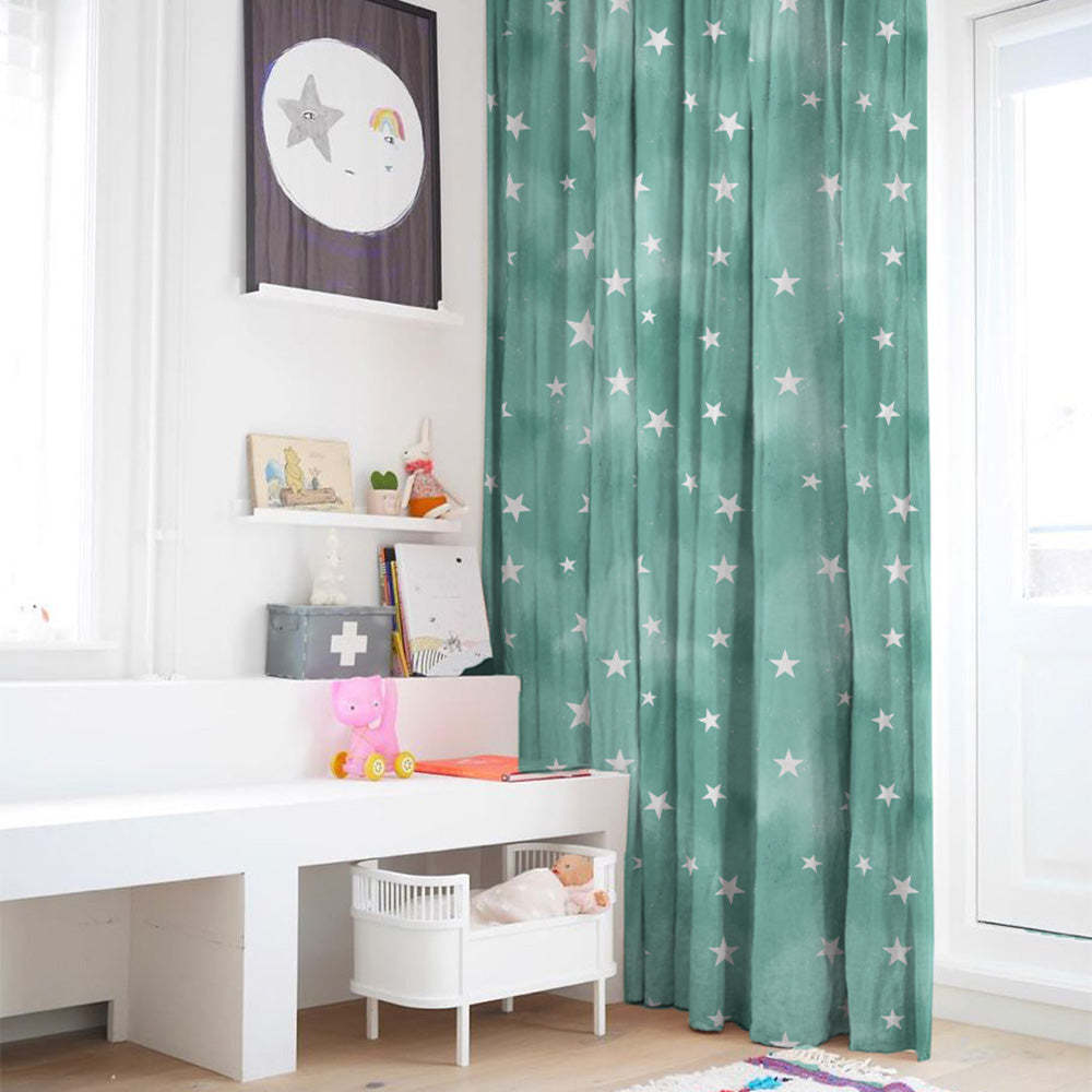 Starry Dreams Kids Mint Green Heavy Satin Room Darkening Curtains Set Of 2 - (DS463D)
