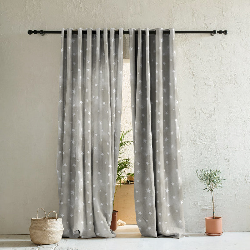 Starry Dreams Kids Ash Grey Heavy Satin Blackout curtains Set Of 2 - (DS463E)