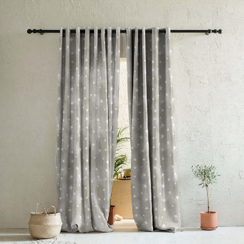 Starry Dreams Kids Ash Grey Heavy Satin Blackout curtains Set Of 2 - (DS463E)