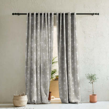 Starry Dreams Kids Ash Grey Heavy Satin Blackout curtains Set Of 2 - (DS463E)