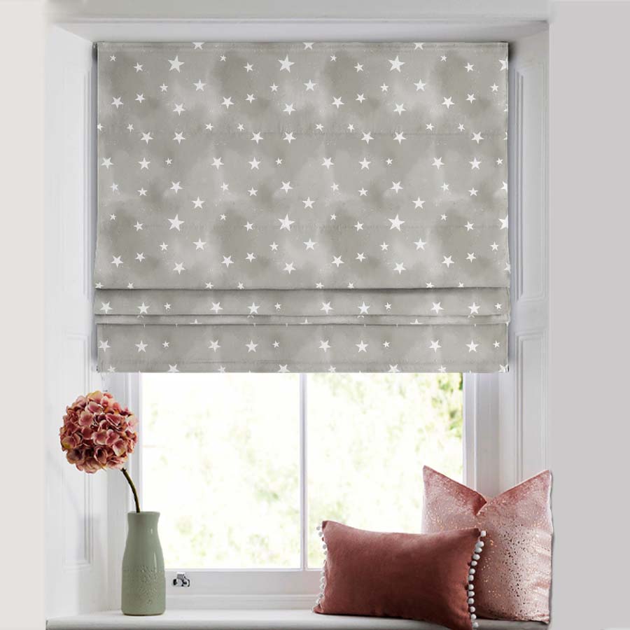 Starry Dreams Kids Ash Grey Satin Roman Blind (DS463E)