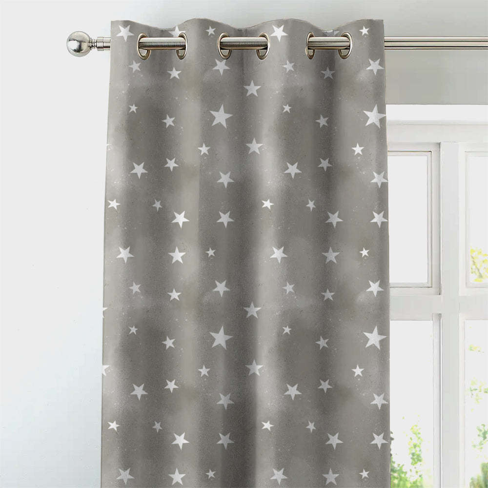 Starry Dreams Kids Ash Grey Heavy Satin Blackout curtains Set Of 2 - (DS463E)