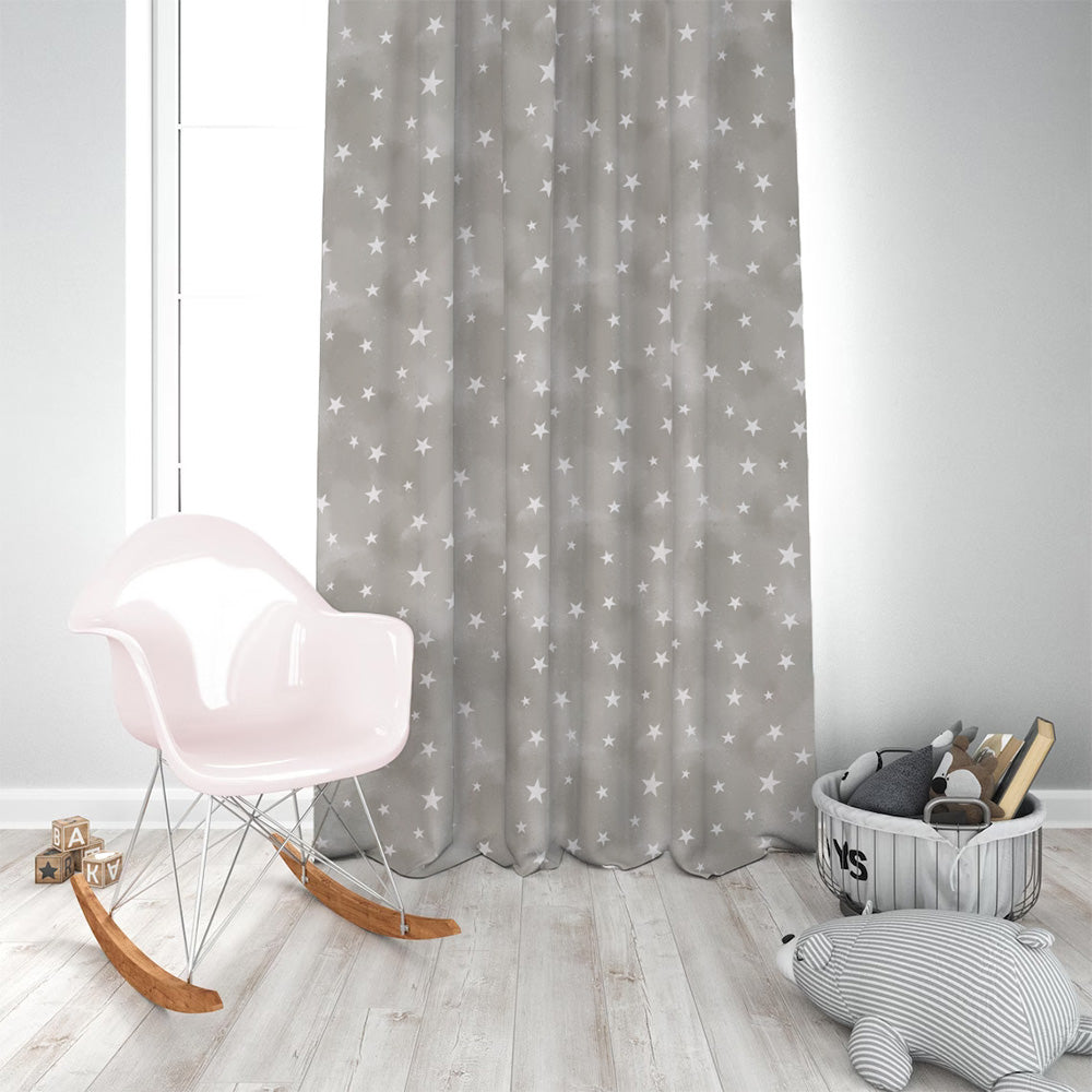 Starry Dreams Kids Ash Grey Heavy Satin Blackout curtains Set Of 2 - (DS463E)