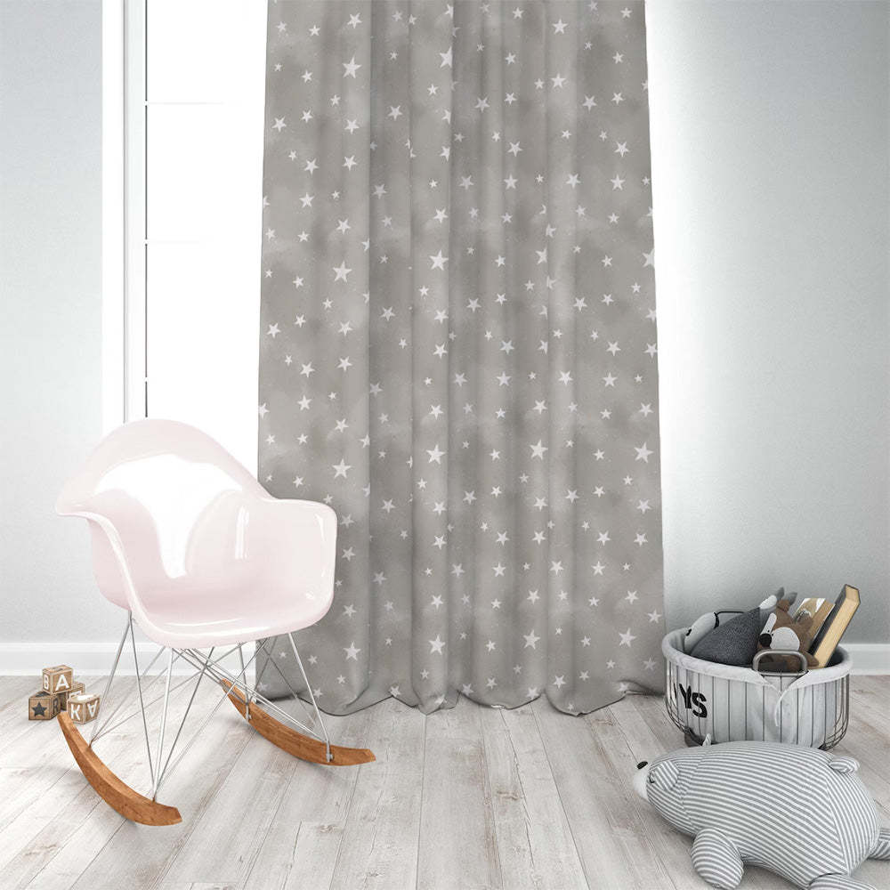 Starry Dreams Kids Ash Grey Heavy Satin Blackout curtains Set Of 2 - (DS463E)