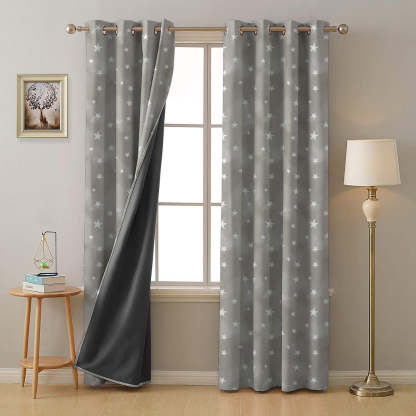Starry Dreams Kids Ash Grey Heavy Satin Blackout curtains Set Of 2 - (DS463E)