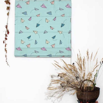 Origami planes Kids Mint Blue Satin Roman Blind (DS464B)
