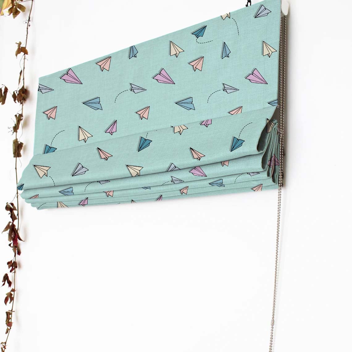 Origami planes Kids Mint Blue Satin Roman Blind (DS464B)