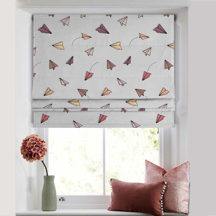 Origami planes Kids Light Grey Satin Roman Blind (DS464C)