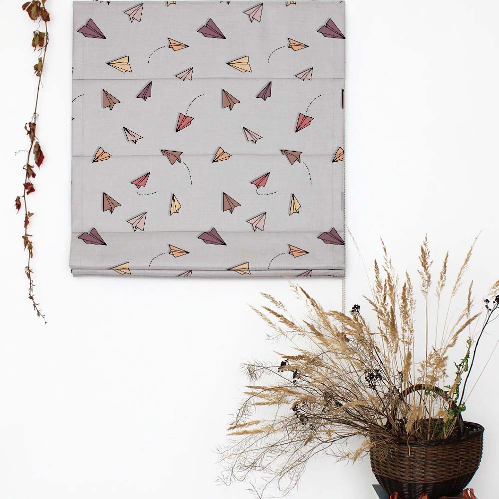 Origami planes Kids Light Grey Satin Roman Blind (DS464C)