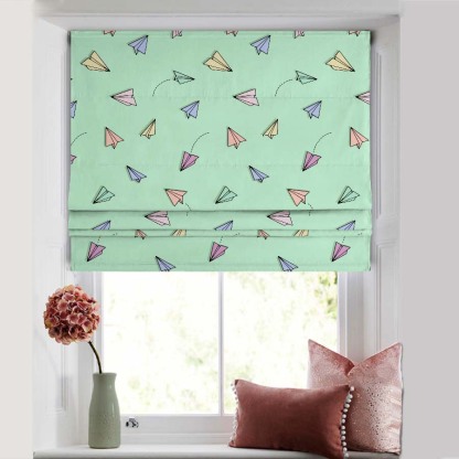 Origami planes Kids Mint Green Satin Roman Blind (DS464D)