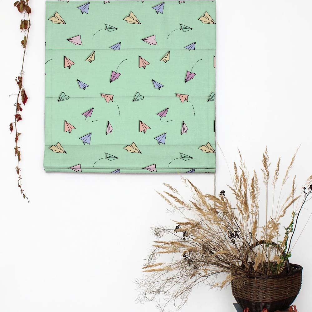 Origami planes Kids Mint Green Satin Roman Blind (DS464D)