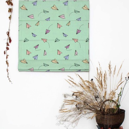 Origami planes Kids Mint Green Satin Roman Blind (DS464D)