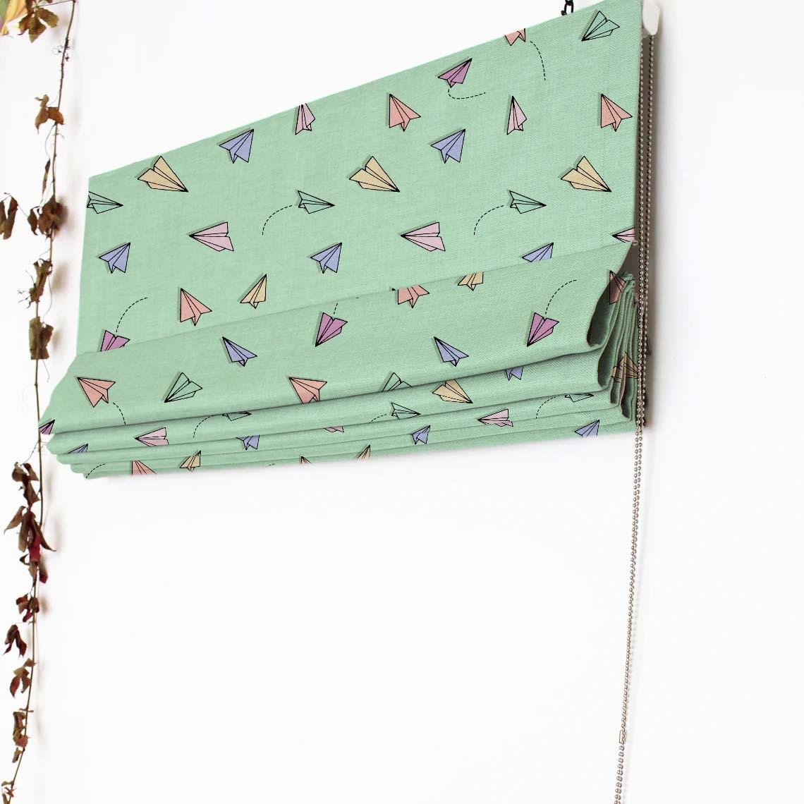 Origami planes Kids Mint Green Satin Roman Blind (DS464D)