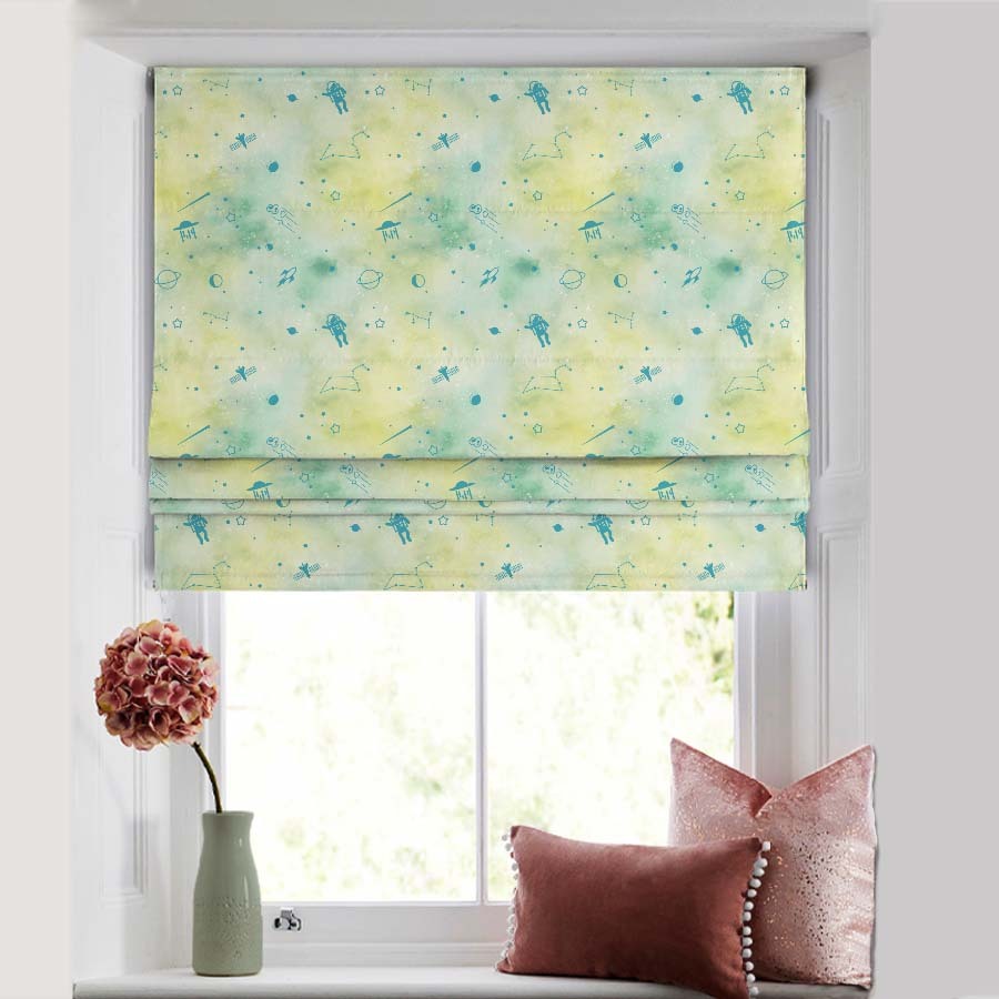 Playful Planets Kids Pastel Green Satin Roman Blind (DS465A)