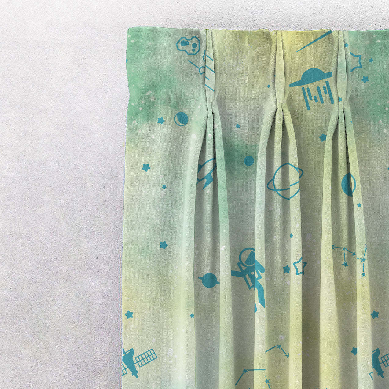 Playful Planets Kids Pastel Green Heavy Satin Room Darkening Curtains Set Of 2 - (DS465A)