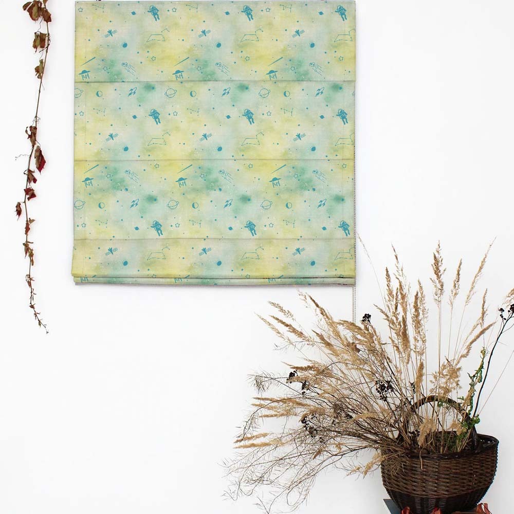 Playful Planets Kids Pastel Green Satin Roman Blind (DS465A)