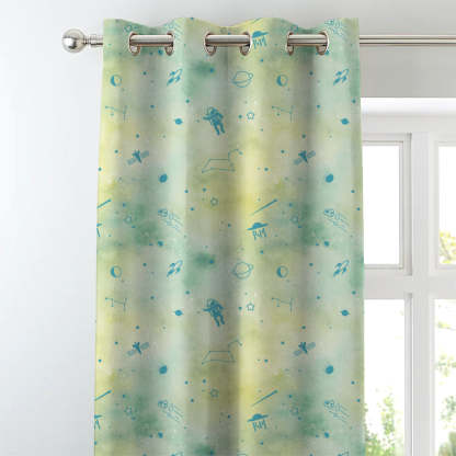 Playful Planets Kids Pastel Green Heavy Satin Room Darkening Curtains Set Of 2 - (DS465A)