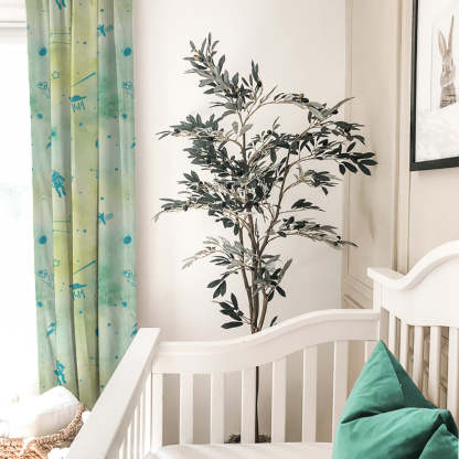 Playful Planets Kids Pastel Green Heavy Satin Room Darkening Curtains Set Of 2 - (DS465A)