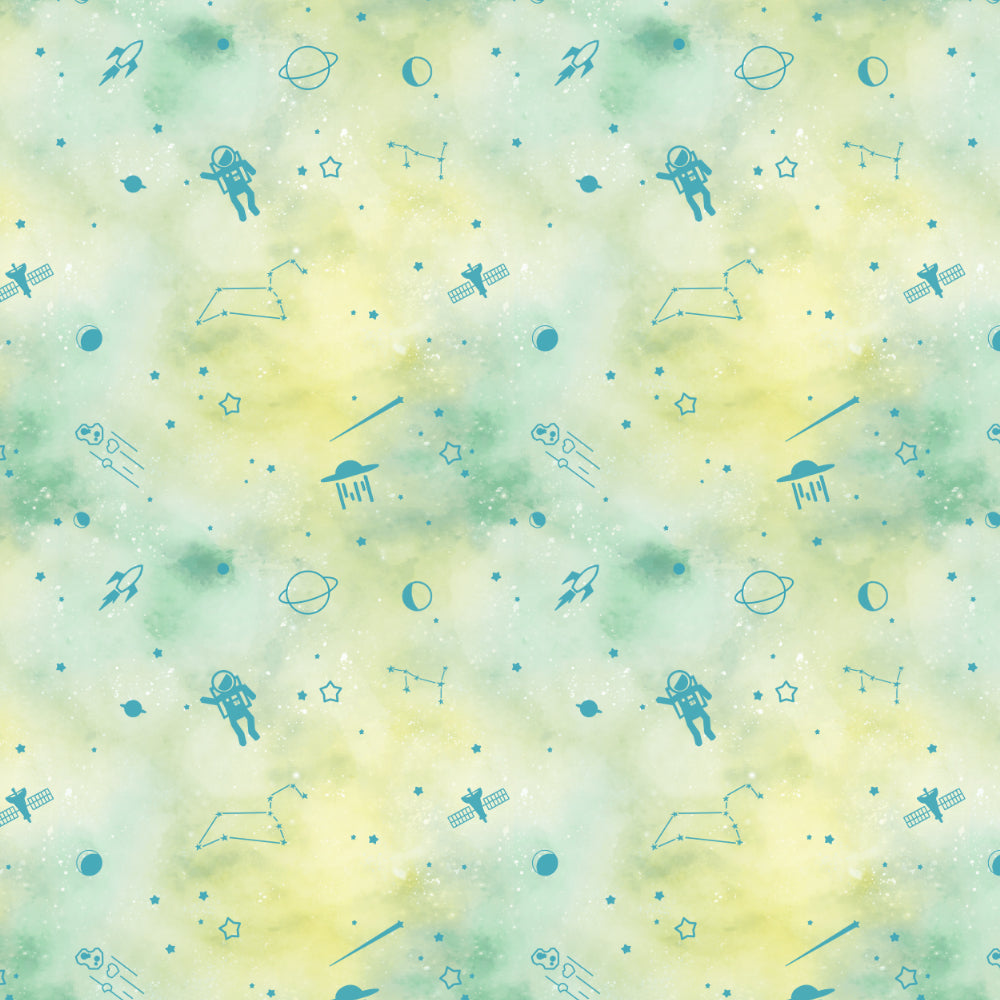 Playful Planets Kids Pastel Green Heavy Satin Room Darkening Curtains Set Of 2 - (DS465A)