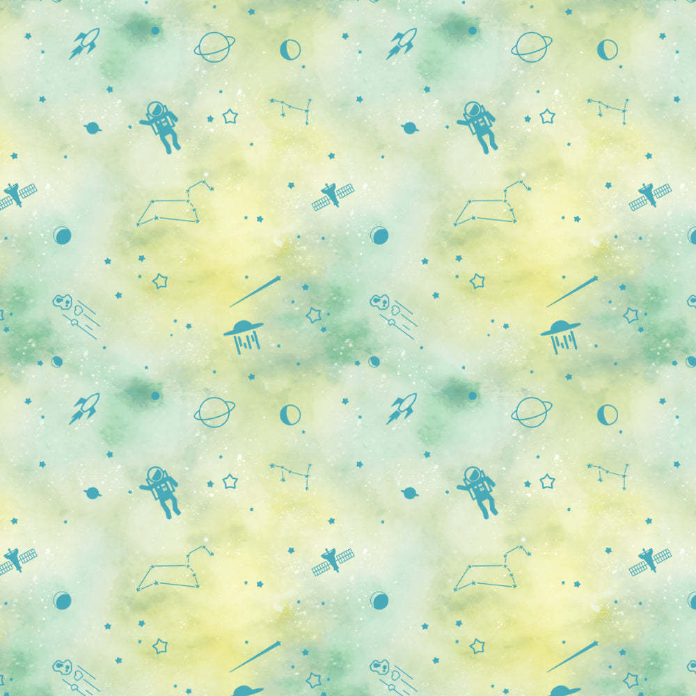 Playful Planets Kids Pastel Green Heavy Satin Room Darkening Curtains Set Of 2 - (DS465A)