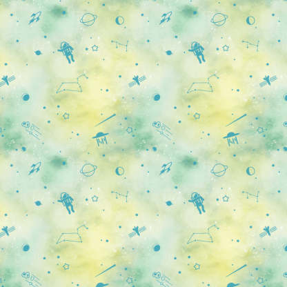 Playful Planets Kids Pastel Green Heavy Satin Room Darkening Curtains Set Of 2 - (DS465A)
